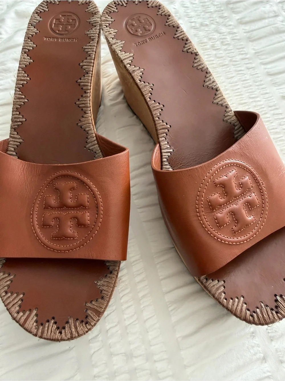 Tory Burch Cognac Leather Wedge Slide Size 9.5